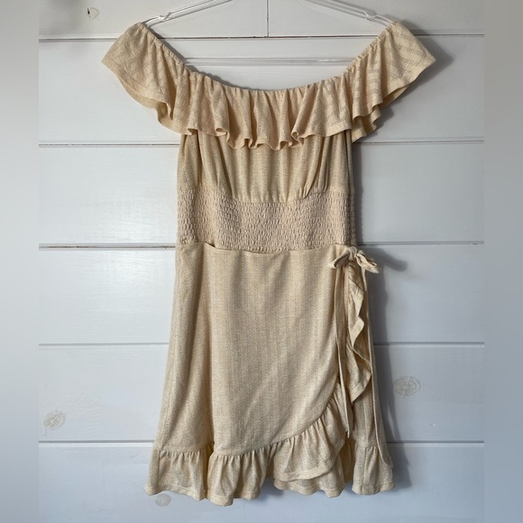 Privacy Please Peachy Sand Ruffled Faux Wrap Skirt Dress‎ Sz M - Picture 1 of 10